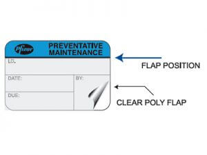 preventative maintenance label with protective laminate flap