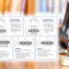 Library barcode label examples over library image