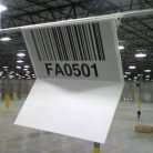 Two-sided overhead warehouse barcode sign