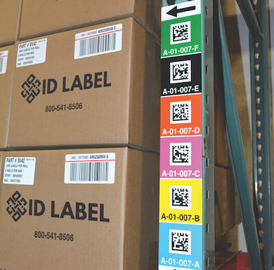 2D vertical warehouse upright rack labels on a magnet