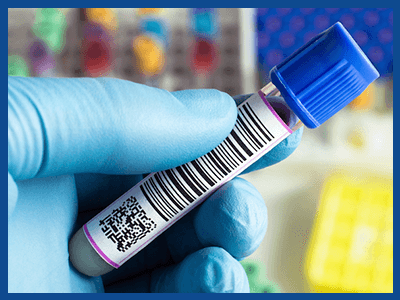 barcode label on laboratory vial