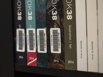 library barcode labels on books