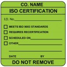 iso certification equipment label