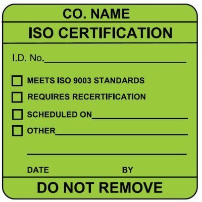 ISO certification label sample