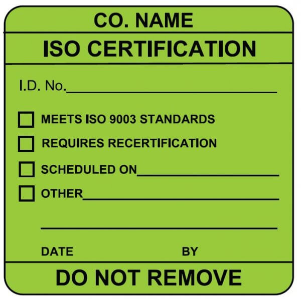 ISO certification label sample