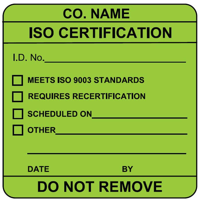 ISO certification label sample