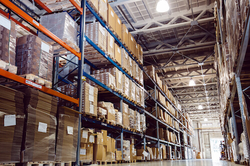 warehouse racks with inventory