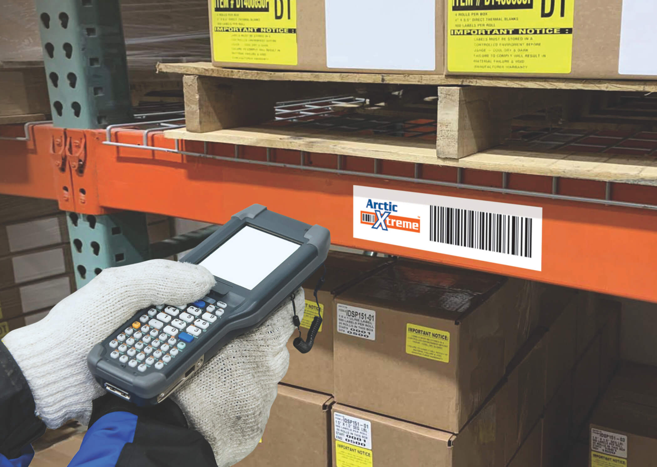 warehouse freezer barcode label being scanned
