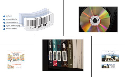 Composition of library barcode label and ID card formats